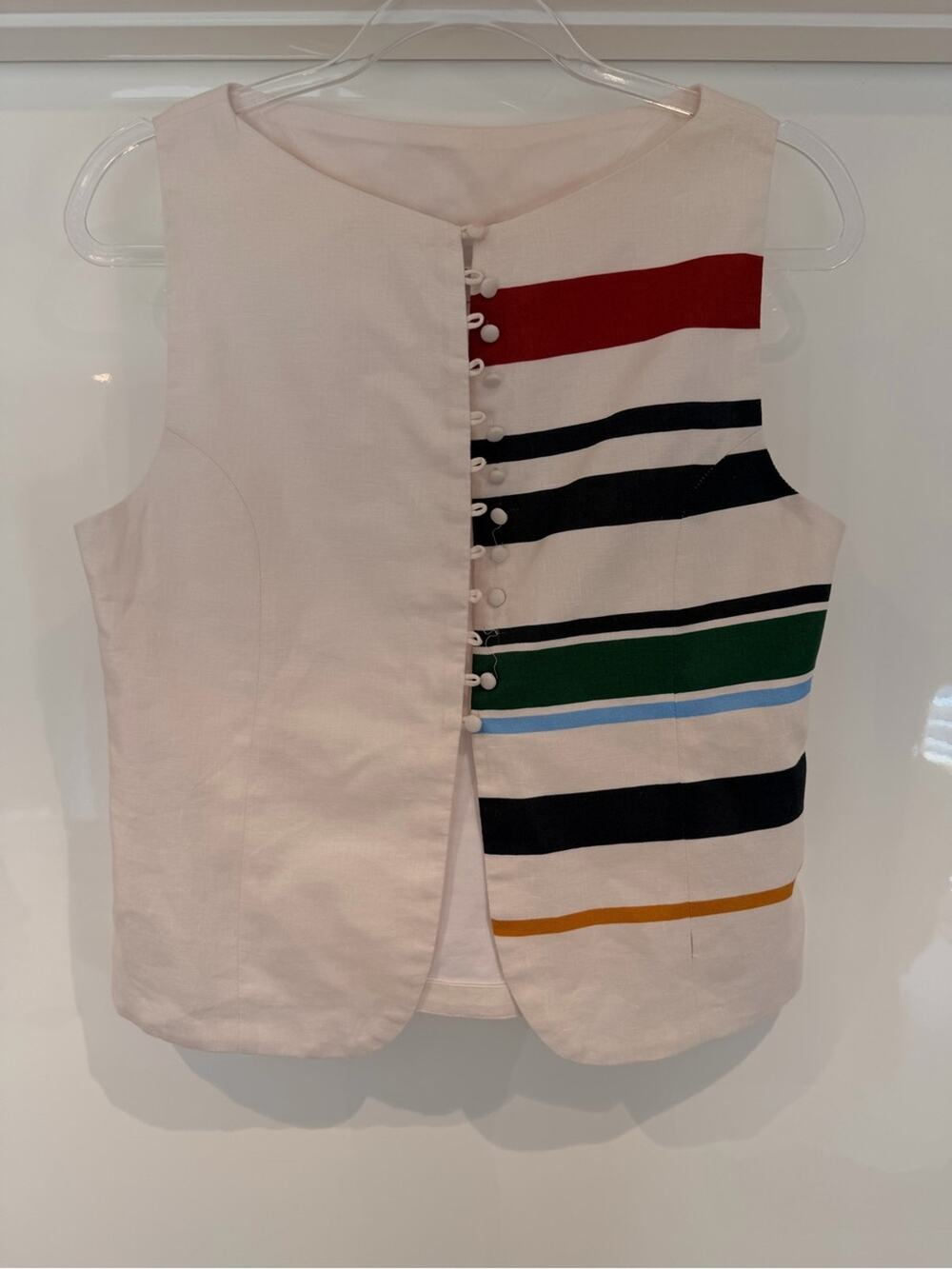 Sleeveless Cream Button-Front Top with Multicolor Stripes